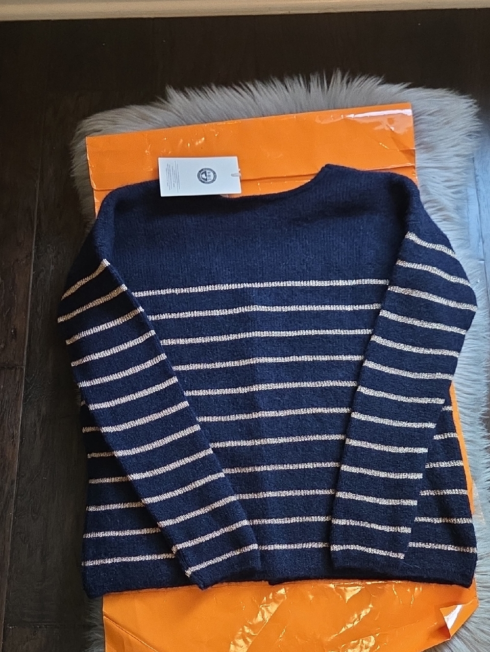 Nwt! Sezane Barry Cardigan In Navy And Gold Kid Mohair/ Baby Alpaca - Picture 7 of 8